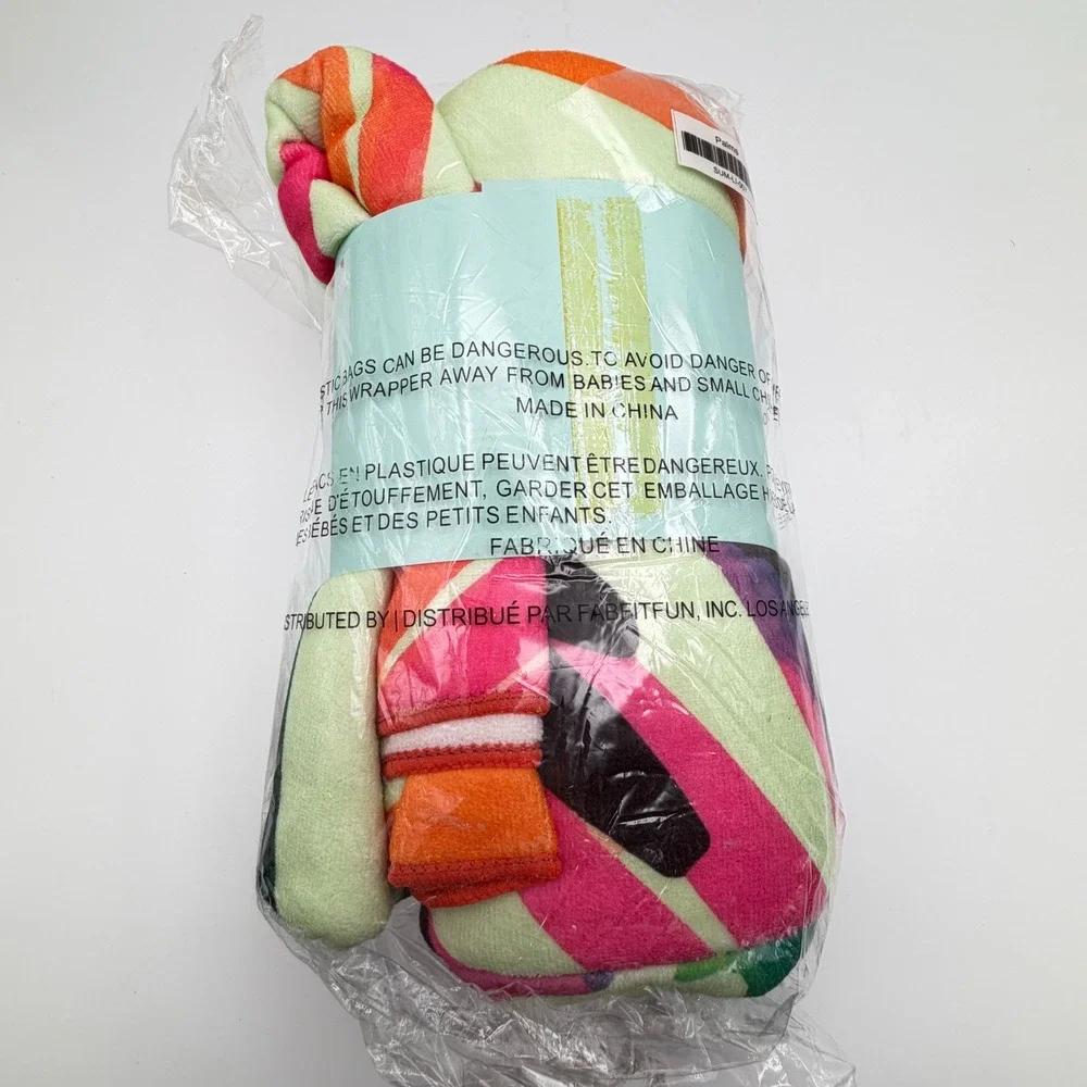 Summer & Rose Palms‎ Beach Towel Green Orange Pink Tropical Stripe 39x70